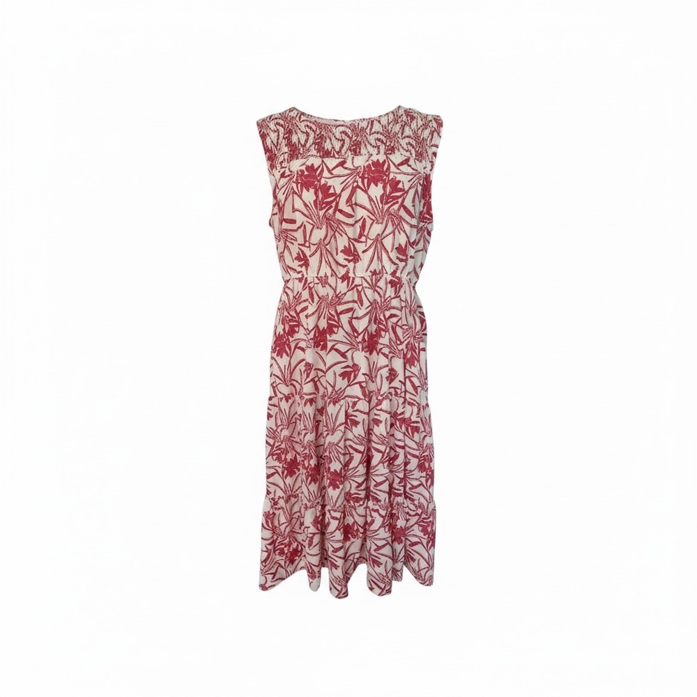 Hayden Pink White Floral Sleeveless smocked Midi Dress Large.  Brunch Resortwear - Picture 2 of 10
